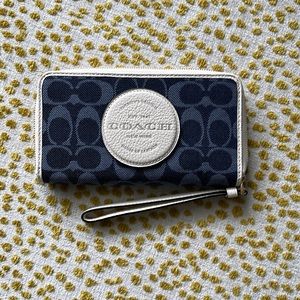 Coach Dempsey large phone wallet,  denim with Coach patch